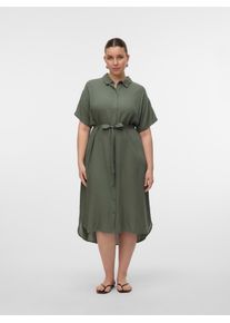 Hemdblusenkleid Vero Moda CURVE "VMBUMPY SS SHIRT DRESS WVN GA CUR", Damen, Gr. 48, N-Gr, gr&uuml;n (laurel wreath), Web, Obermaterial: 100% Viskose, unifarben, regular fit, Kleider Hemdblusenkleid, Sommerkleid