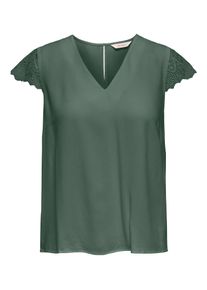 Kurzarmbluse Only "ONLELVA-VIA S/S DETAIL TOP WVN CS FR", Damen, Gr. L, laurel wreath, Web, Obermaterial: 100% Viskose, unifarben, normal, V-Ausschnitt, Blusen Kurzarmbluse, Viskose, Spitze, Topseller