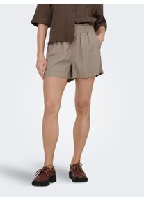 Shorts Only "ONLARIS LIFE PULL UP SHORTS WVN CC", Damen, Gr. XL, N-Gr, taupe gray, Web, Obermaterial: 93% Viskose, 7% Polyester, unifarben, regular fit kurz, Hosen Shorts, mit Bindeverschluss