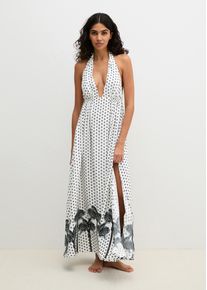 Marc O'Polo Neckholderkleid MARC O'POLO, Damen, Gr. M (40), N-Gr, wei&szlig;er palm, Obermaterial: 100% Viskose, lang, Neckholder, Kleider Neckholderkleid, mit Allover-Print