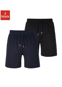 Schlafshorts AUTHENTIC LE JOGGER "kurze Relaxshorts, mit Kordel", Herren, Gr. 44/46 (S), N-Gr, blau (navy, schwarz), Jersey, Obermaterial: 100% Baumwolle, unifarben, Basic, bequem kniefrei, Hosen Schlafshorts, aus reiner Baumwolle, Topseller