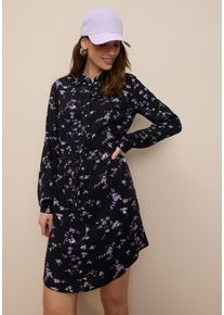 Hemdblusenkleid Tamaris, Damen, Gr. 44, N-Gr, schwarz (schwarz lila), Web, Obermaterial: 100% Viskose, gebl&uuml;mt, figurumspielend kurz, 1-Knopf-Manschette krempelbar, Kleider Hemdblusenkleid, aus Viskoseweb mit Print