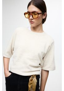 Strickpullover Vila "VILIGA 2/4 O-NECK KNIT TOP - NOOS", Damen, Gr. XS, birch detail:melange, Strick, Obermaterial: 97% Polyester, 3% Elasthan, meliert, relaxed fit normal, Rundhals, Pullover Strickpullover, Materialmix, relaxed fit