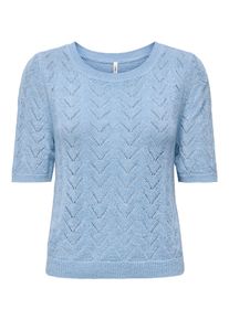 Kurzarmpullover Only "ONLSUNNY SS O-NECK KNT", Damen, Gr. S, soft chambray, Strick, Obermaterial: 55% Polyacryl, 45% Nylon, unifarben, regular fit normal, Rundhals, Pullover Kurzarmpullover, Kunstfaser, regular fit, Rundhals