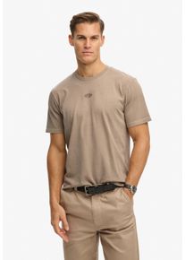 Rundhalsshirt Superdry "MICRO LOGO TSHIRT", Damen, Gr. S, light beige, Single Jersey, Obermaterial: 100% Baumwolle, unifarben, loose fit normal, Rundhals, Shirts Rundhalsshirt, mit Micro-Marken-Logo