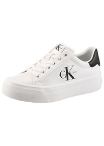 Plateausneaker Calvin Klein "VULC FLATFORM LACEUP LOW LTH", Damen, Gr. 36, wei&szlig;, Leder, Lederimitat, unifarben mit Farbeinsatz, Basic, Schuhe Plateausneaker, Schn&uuml;rschuh, Halbschuh, Freizeitschuh mit seitlichem Logoschriftzug
