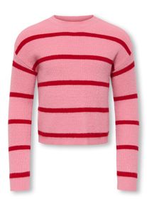 Strickpullover KIDS Only "KMGFRANCA LIFE SHORT LS STRIPE KNT NOOS", Jungen, Gr. 98, sea pink stripes:small stripes salsa, Strick, Obermaterial: 50% Viskose, 27% Nylon, 23% Polyester, geringelt, gestreift, loose fit normal, Rundhals, Pullover Strickpullover, Viskosemischung, loose fit