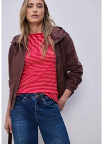 3/4-Arm-Shirt Street One, Damen, Gr. 34, salsa rot, Rippware, Obermaterial: 96% Baumwolle, 4% Elasthan, geringelt, gestreift, l&auml;ssig geschnitten h&uuml;ftbedeckend, U-Boot-Ausschnitt, abgesteppte Kante, Shirts 3/4-Arm-Shirt, mit Streifen und in Ripp-Qualit&auml;t