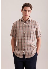 Leinenhemd Seidensticker "Schwarze Rose", Damen, Gr. XL (43), normale &Auml;rmell&auml;ngen, beige, 100% Leinen, kariert, regular fit, Hemden Leinenhemd, Regular 1/2 Kentkragen Karo