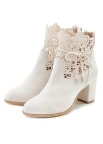 High-Heel-Stiefelette Lascana "Sommerstiefelette", Damen, Gr. 43, wei&szlig; (beige), Obermaterial: 100% Textilmaterial. Decksohle: 100% Lederimitat. Futter: 100% Textilmaterial. Laufsohle: 100% Synthetik, unifarben, Schuhe High-Heel-Stiefelette, mit modischer Spitze und bequemen Blockabsatz, Ankle Boot, Stiefel, Topseller