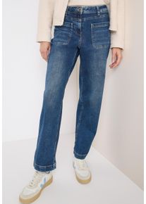 Loose-fit-Jeans Cecil "Style NEELE", Damen, Gr. 34, L&auml;nge 30, mid blau used wash, Denim/Jeans, Obermaterial: 77% Baumwolle, 20% Polyester, 3% Elasthan, unifarben, loose fit lang, Jeans Loose-fit-Jeans, Wide Leg Patch Pocket Jeans