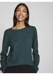 Rundhalspullover Vila "VIRIL O-NECK L/S KNIT TOP - NOOS", Damen, Gr. XL, ponderosa pine detail:schwarz melange, Feinstrick, Obermaterial: 50% Viskose, 27% Nylon, 23% Polyester, meliert, unifarben, regular fit normal, Rundhals, Rippb&uuml;ndchen, Pullover Rundhalspullover, Viskosemischung, regular fit