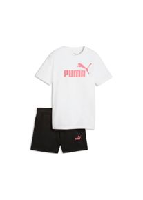 Trainingsanzug Puma "ESS NO.1 LOGO TEE AND SHORTS SET G", M&auml;dchen, Gr. 128, Puma wei&szlig;, wild pink, Jersey, Obermaterial: 100% Baumwolle. Obermaterial Hose: 68% Baumwolle, 32% Polyester, bedruckt, regular fit, Sportanz&uuml;ge Trainingsanzug, aus Baumwolle, mit elastischem Bund und innenliegendem Kordelzug, Topseller