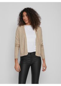 Cardigan Vila "VIRIL SHORT L/S KNIT CARDIGAN-NOOS", Damen, Gr. L, beige (natural melange), Feinstrick, Obermaterial: 50% Viskose, 27% Nylon, 23% Polyester, meliert, unifarben, regular fit kurz, V-Ausschnitt, Rippstrickb&uuml;ndchen, Strickjacken Cardigan, Materialmix, regular fit