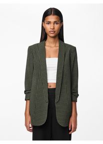 Blusenblazer Pieces "PCBOSELLA 3/4 PRINTED BLAZER NOOS", Damen, Gr. XS, gr&uuml;n (duffel bag aop:houndstooth), Web, Obermaterial: 98% Polyester, 2% Elasthan, bedruckt, figurumspielend h&uuml;ftbedeckend, V-Ausschnitt, Blazer Blusenblazer, mit 3/4 &Auml;rmel