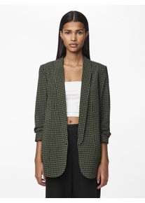 Blusenblazer Pieces "PCBOSELLA 3/4 PRINTED BLAZER NOOS", Damen, Gr. L, gr&uuml;n (duffel bag aop:houndstooth), Web, Obermaterial: 98% Polyester, 2% Elasthan, bedruckt, figurumspielend h&uuml;ftbedeckend, V-Ausschnitt, Blazer Blusenblazer, mit 3/4 &Auml;rmel