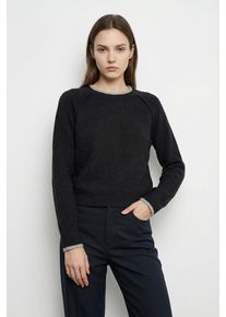 V&eacute;ro Moda Strickpullover VERO MODA "VMAQUARIUS LS O-NECK RAGLAN PULLOVER BF", Damen, Gr. M, schwarz detail:with birch contrast edge, Strick, Obermaterial: 65% Polyester, 13% Nylon, 13% Polyacryl, 6% Wolle, 3% Elasthan, meliert, regular fit normal, Rundhals, Rippb&uuml;ndchen, Pullover Strickpullover