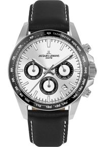 Chronograph Jacques Lemans "Liverpool", schwarz (schwarz, silberfarben), Armbanduhren, Herren, Chronograph, Quarzuhr, Armbanduhr, Herrenuhr, Lederarmband, Datum