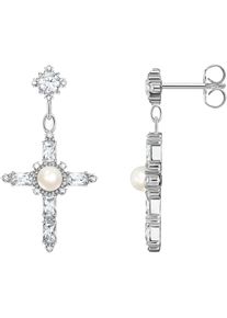 Paar Ohrh&auml;nger Thomas Sabo "Cross Romance, Kreuz", bunt (silberfarben, wei&szlig;, wei&szlig;), Ohrringe, Damen, 3,5mm, Perlen Silber 925 (recycelt), Perlen, Silber 925 (recycelt), Paar Ohrh&auml;nger, mit Zirkonia (synth.) - mit S&uuml;&szlig;wasserzuchtperle