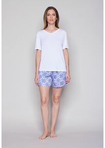 JOOP! Shorts JOOP "Allure", Damen, Gr. 42, N-Gr, dazzling blau, Web, Obermaterial: 100% Lyocell, kurz, Hosen Shorts, mit Allover-Print und seitlichen Taschen