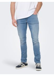 Only & Sons Slim-fit-Jeans ONLY & SONS "ONSLOOM SLIM LBD 8263 AZG DNM NOOS", Herren, Gr. 31, L&auml;nge 34, blau (light blau denim), Denim/Jeans, Obermaterial: 99% Baumwolle, 1% Elasthan, Abriebeffekte, schmal kn&ouml;chellang, Jeans Slim-fit-Jeans