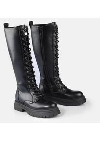Schn&uuml;rstiefel Buffalo "LENNOX LACE UP HI", Damen, Gr. 40, Normalschaft, schwarz, Lederimitat, Schuhe Schn&uuml;rstiefel, Langschaftstiefel, Festival-Stiefel, Plateaustiefel mit Memory Foam