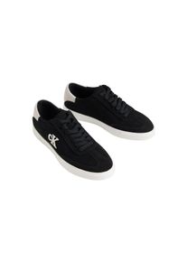 Plateausneaker Calvin Klein "LOW PRO CUPS WT SUEDE MG", Damen, Gr. 39, schwarz, wei&szlig;, Veloursleder, unifarben mit Farbeinsatz, Schuhe Plateausneaker, Halbschuh, Schn&uuml;rschuh, Freizeitsneaker mit seitlichem CK-Logo