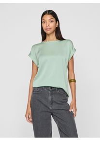 Kurzarmshirt Vila "VIELLETTE S/S SATIN TOP - NOOS", Damen, Gr. 38, gr&uuml;n (silt gr&uuml;n), Satin, Obermaterial: 100% Polyester, unifarben, regular fit normal, Rundhals, mit Umschlag, Shirts Kurzarmshirt, Kunstfaser, regular fit