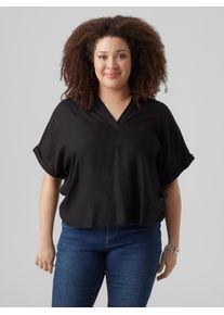 Shirtbluse Vero Moda CURVE "VMCBEAUTY SS TOP NOOS CUR", Damen, Gr. 44, schwarz, Web, Obermaterial: 100% Viskose, unifarben, regular fit normal, V-Ausschnitt, Umschlagsaum, Blusen Shirtbluse, Viskose, regular fit, Kurzarm