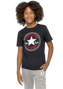 Kurzarmshirt Converse "f&uuml;r Kinder", Jungen, Gr. 146/152 (158), schwarz, Stoff, Obermaterial: 100% Baumwolle, bedruckt, unifarben, normal, Rundhals, eingesetzt abgesteppt, Shirts Kurzarmshirt, Kurzarm, sportlicher Stil, mit Logodruck, elastisches Material