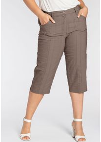 Caprihose KjBRAND "Babsie: bequemer Oberschenkel", Damen, Gr. 46, N-Gr, taupe gestreift, Web, Obermaterial: 47% Baumwolle, 45% Polyester, 6% Viskose, 2% Elasthan, Basic, kniebedeckend, Hosen Caprihose, Sommerhose mit Strukturmuster