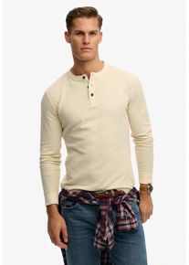 Langarmshirt Superdry "LW TEXTURED GRANDAD TOP", Damen, Gr. M, oatmeal beige, Single Jersey, Obermaterial: 100% Baumwolle, unifarben, slim fit normal, Rundhals, Shirts Langarmshirt