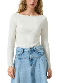 Langarmshirt QS, Damen, Gr. M (38), ecru, Web, Obermaterial: 98% Polyester, 2% Elasthan, unifarben, tailliert h&uuml;ftbedeckend, U-Boot-Ausschnitt, Shirts Langarmshirt, mit gewellten Abschl&uuml;ssen