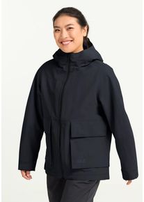 Funktionsjacke Jack Wolfskin "NABUR 2L JKT W", Damen, Gr. XL (46), schwarz navy, Web, Obermaterial: 100% Polyamid. Futter: 100% Polyester, unifarben, Basic Po-bedeckend, mit Druckkn&ouml;pfen,verstellbar, Jacken Funktionsjacke, wasserdicht, atmungsaktiv, &Uuml;bergangsjacke, aufgesetzte Cargotaschen
