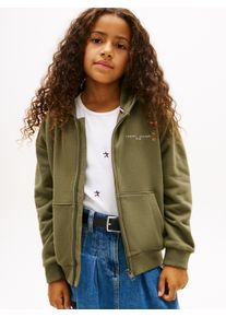 Kapuzensweatjacke Tommy Hilfiger "MINI CORP ZIP THROUGH HOODIE", M&auml;dchen, Gr. 7 (122), battle gr&uuml;n, Sweatware, Obermaterial: 80% Baumwolle, 20% Polyester, unifarben, h&uuml;ftbedeckend, Rundhals, Rippstrickb&uuml;ndchen, Sweatjacken Kapuzensweatjacke, Kinder bis 16 Jahre