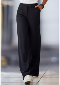 Anzughose Lascana, Damen, Gr. 46, N-Gr, schwarz, Web, Obermaterial: 65% Polyester, 28% Viskose, 7% Elasthan, unifarben, figurumspielend lang, Hosen Anzughose, mit verstellbarem Bund, individuell regulierbar, Topseller