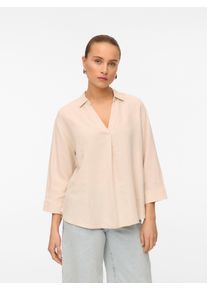 V&eacute;ro Moda Shirtbluse VERO MODA "VMLINN 3/4 TOP WVN GA NOOS", Damen, Gr. M (38), gelb (moonbeam), Web, Obermaterial: 55% Leinen, 45% Viskose, unifarben, loose fit Po-bedeckend, V-Ausschnitt, Blusen Shirtbluse