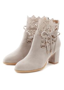 High-Heel-Stiefelette Lascana "Sommerstiefelette", Damen, Gr. 40, grau, Obermaterial: 100% Textilmaterial. Decksohle: 100% Lederimitat. Futter: 100% Textilmaterial. Laufsohle: 100% Synthetik, unifarben, Schuhe High-Heel-Stiefelette, mit modischer Spitze und bequemen Blockabsatz, Ankle Boot, Stiefel, Topseller
