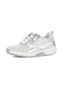 Plateausneaker ROLLINGSOFT, Damen, Gr. 43, wei&szlig;, silberfarben, Textil, Veloursleder, Schuhe Plateausneaker, Freizeitschuh, Halbschuh, Schn&uuml;rschuh mit Kontrastbesatz, G-Weite