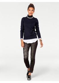 Rollkragenpullover Heine "Rollkragen-Pullover", Damen, Gr. 50, blau (marine), 100% Baumwolle, unifarben, Pullover Rollkragenpullover