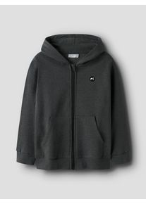 Kapuzensweatjacke name it "NKMVIMO LS SWEAT CARD BRU NOOS", Jungen, Gr. 122/128, grau (dunkelgrau melange), Sweatware, Obermaterial: 60% Baumwolle, 40% Polyester, unifarben, taillenbedeckt, Rundhals, Rippb&uuml;ndchen, Sweatjacken Kapuzensweatjacke
