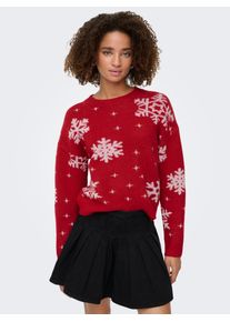 Weihnachtspullover Only "ONLXMAS ROLFA LS ONECK SNOWFLAKES KNT", Damen, Gr. XS, salsa pattern:cloud dancer glitter, Strick, Obermaterial: 56% Polyacryl, 22% Polyester, 21% metallisierte Fasern, 1% Elasthan, gemustert, regular fit, Rundhals, Rippstrickb&uuml;ndchen, Pullover Weihnachtspullover
