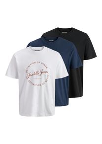 Jack & Jones T-Shirt JACK & JONES "JJGRAYSON TEE SS CREW NECK 3PK MP", Herren, Gr. S, hellwei&szlig; pack:hellwei&szlig;, schwarz, navy blazer, Jersey, Obermaterial: 100% Baumwolle, bedruckt, unifarben, regular fit normal, Rundhals, Shirts T-Shirt, Topseller