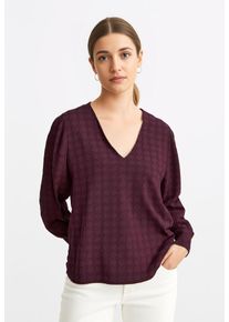 V&eacute;ro Moda Langarmshirt VERO MODA "VMBECCA LS V-NECK LACE TOP JRS NOOS", Damen, Gr. XS, rot (winetasting), Jersey, Obermaterial: 100% Polyester, unifarben, normal, V-Ausschnitt, Shirts Langarmshirt