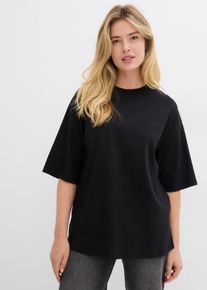 Longshirt bonprix, Damen, Gr. 36/38 (S), schwarz, Interlock, Obermaterial: 100% Baumwolle, unifarben, oversize Po-bedeckend, Rundhals, weit, Shirts Longshirt, Oversized Schnitt, Halbarm, f&uuml;r Fr&uuml;hling und Sommer