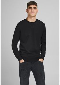 Jack & Jones Sweatshirt JACK & JONES "JJEBASIC mit Flaglabel und weicher Baumwollmischung", Herren, Gr. XL, schwarz, Sweatware, Obermaterial: 100% Baumwolle, unifarben, normal h&uuml;ftlang, Rundhals, Rippb&uuml;ndchen, Sweatshirts Sweatshirt, unifarben, modisch, regular fit, Baumwolle, Rundhals