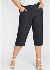 Caprihose KjBRAND "Babsie: bequemer Oberschenkel", Damen, Gr. 46, N-Gr, marine gestreift, Web, Obermaterial: 47% Baumwolle, 45% Polyester, 6% Viskose, 2% Elasthan, Basic, kniebedeckend, Hosen Caprihose, Sommerhose mit Strukturmuster