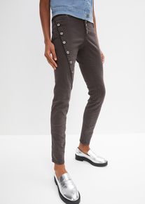 bonprix Twillhose aus elastischem Baumwoll-Mix, grau, Gr.36, Lange Hose mit schr&auml;ger Knopfleiste und G&uuml;rtelschlaufen, 97% Baumwolle