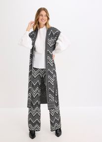 bonprix Strick-Weste, schwarz, Gr.48/50 (XL), modische Jacquard-Strick-Weste mit &uuml;berschnittener Schulter und Seitenschlitzen