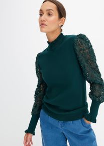 bonprix Rollkragenpullover aus weichem Viskose-Mix, gr&uuml;n, Gr.36/38 (S), Moderner Pullover mit Rollkragen und transparenten &Auml;rmeln